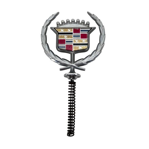 Vintage 80s Cadillac Hood Ornament Emblem Wreath & Crest Design Spring Mount - Picture 4 of 9